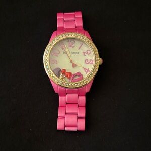 Betsey Johnson Vibrant Pink Watch with Crystal Bezel
